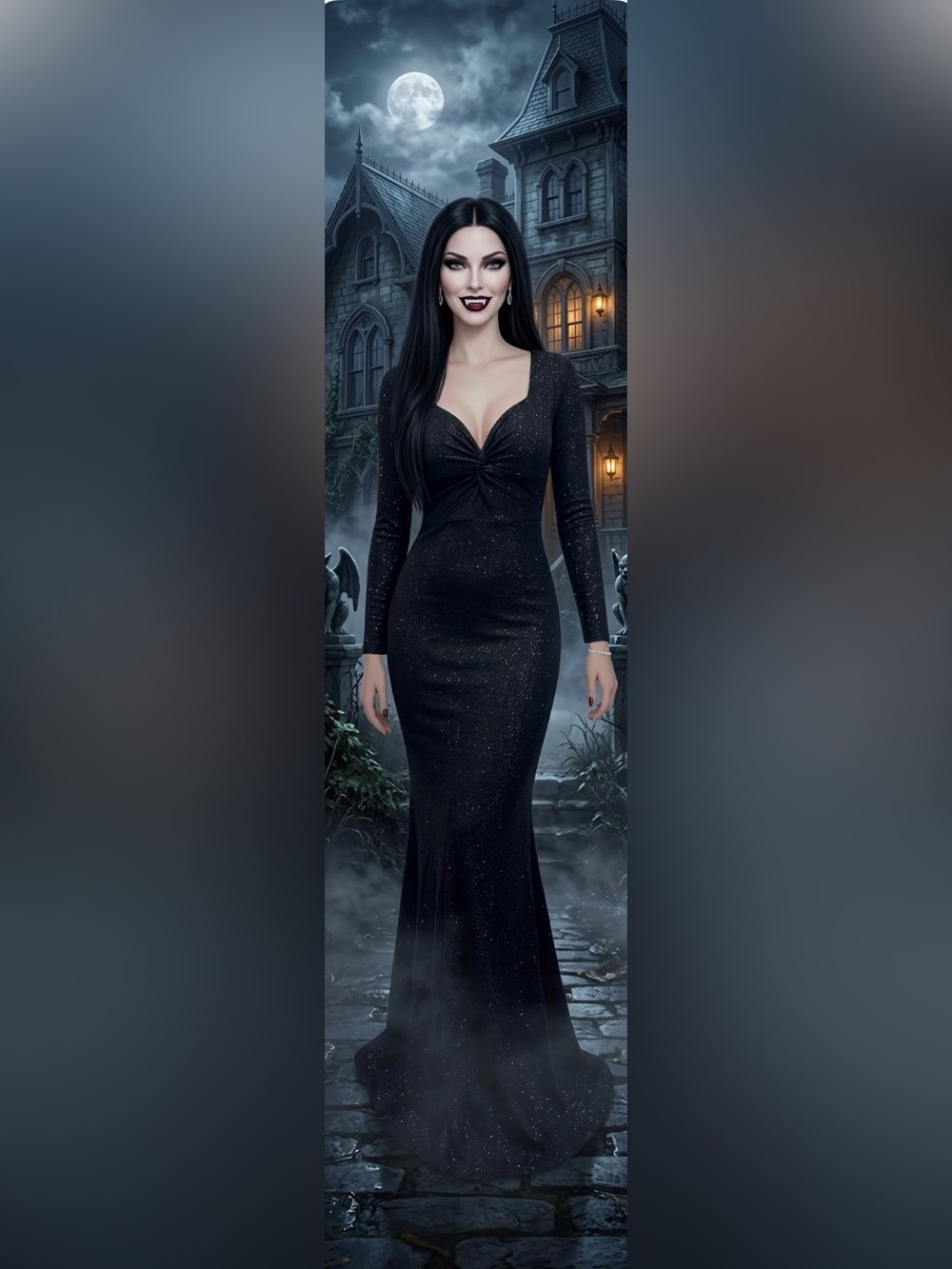 Vampy Black Glitter Long-Sleeve Bodycon Dress Perfect For Halloween Size XL